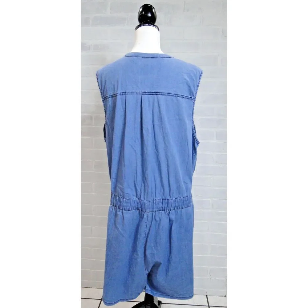 TORRID Size 3 Denim Shorts Romper Sleeveless Drawstring Elastic Waist Pockets - Picture 3 of 5